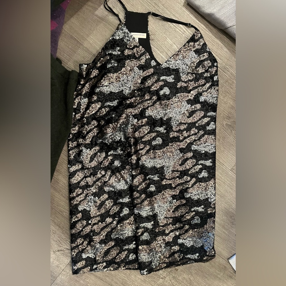 Lavender brown sequin mini shift dress